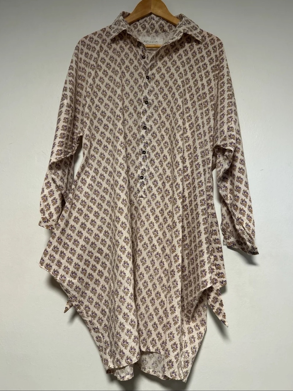 Acacia swimwear Beige Floral-Print Button-Up Shirt Dress S